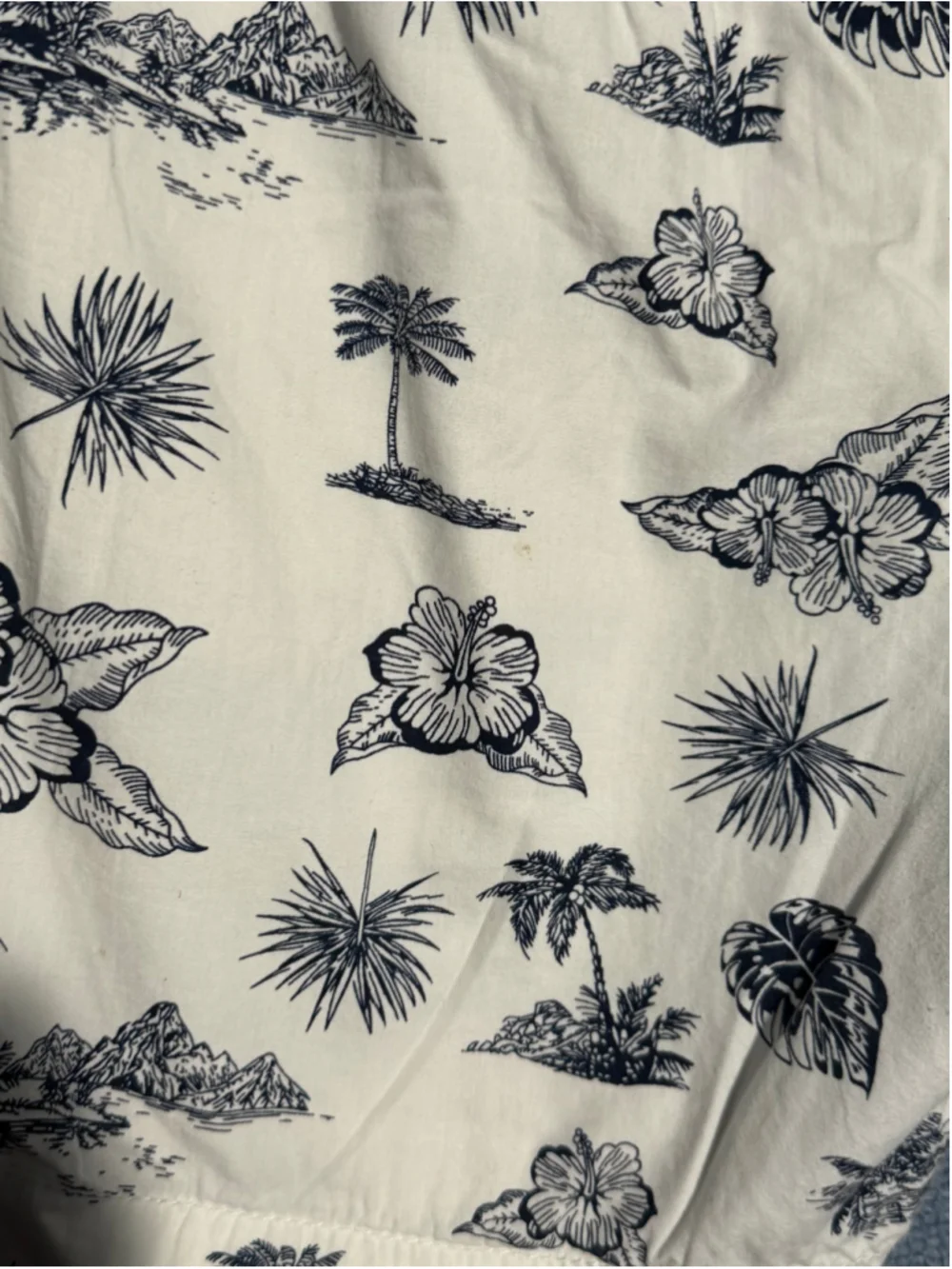 Men's Oxford Blue Swim Trunks XXL Beige Black Tropical Print